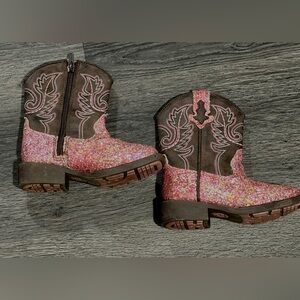 Kids Pink and Brown Cowboy Boots